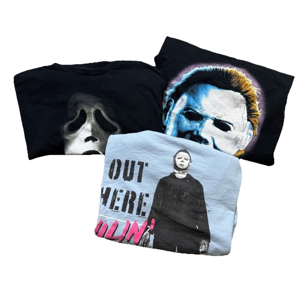 LOT OF 3 Horror Graphic Shirts Ghostface Halloween Michael Myers Movie‎ Scary L